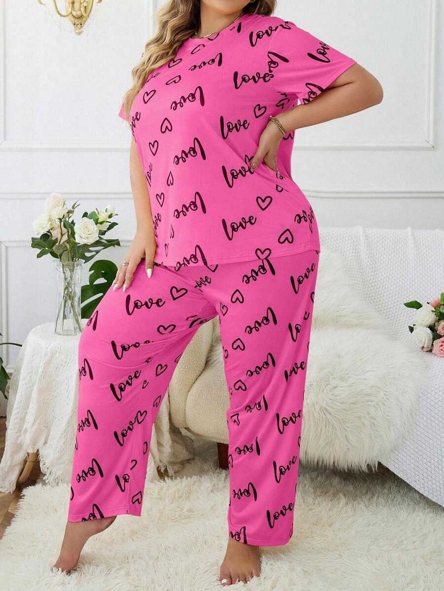 Pink Love Printed Half Sleeves Women's Nightwear Set – T-Shirt & Pajama Sleepwear for Girls and Women, Loungewear & Nightdress