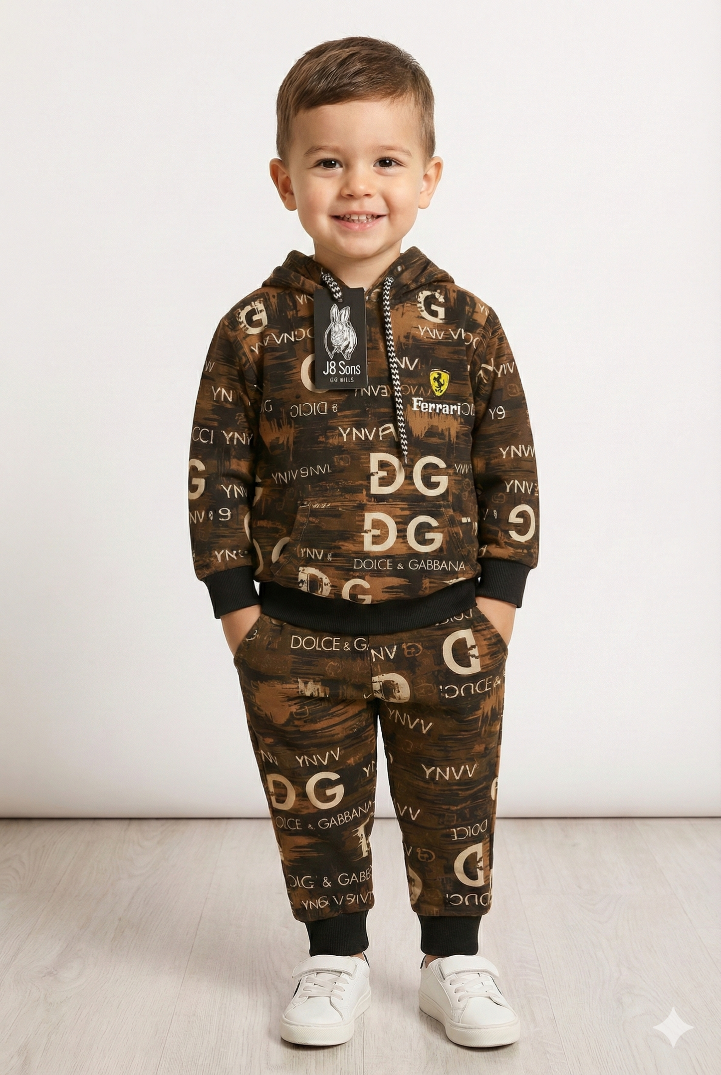 Dark Brown DG Ferrari Print | Hoodie Winter Fleece Suit