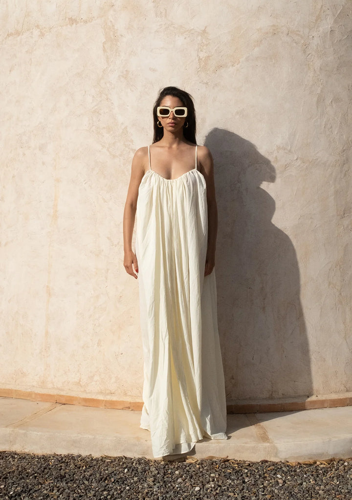 Gathered Maxi Dress With Spaghetti Straps