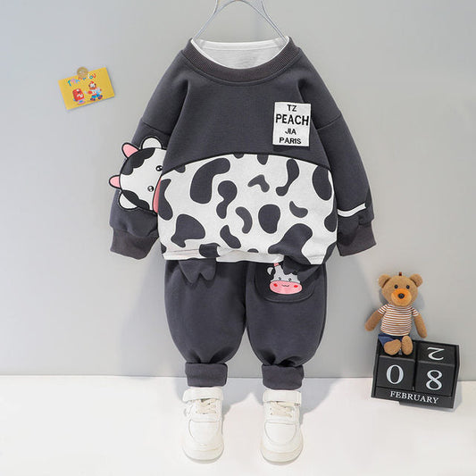 Grey Cute Cow Kids Sweatshirt & Pant