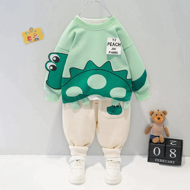 Cute Dino Green Kids Sweatshirt & Pant