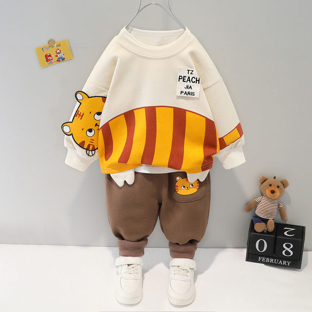 Brown Cute Cat Kids Sweatshirt & Pant