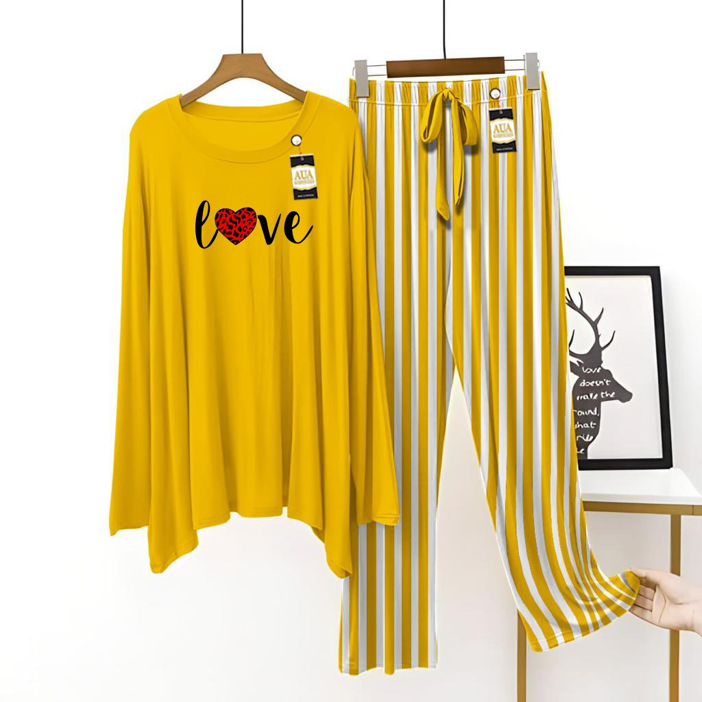 Love Printed Lining Touser Lounge wear Nightwear Sleepwear For Women (5 colours) (002)