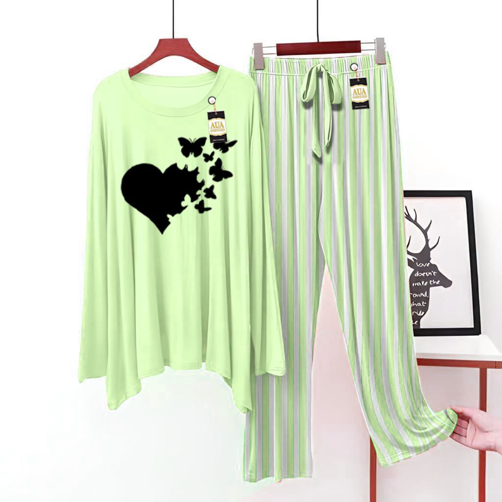 Butterflies Heart Printed Lining Trouser Lounge wear Nightwear Sleepwear For Women (7 colours)(002)