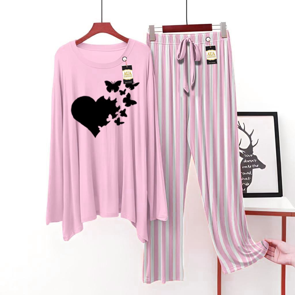 Butterflies Heart Printed Lining Trouser Lounge wear Nightwear Sleepwear For Women (7 colours)(002)