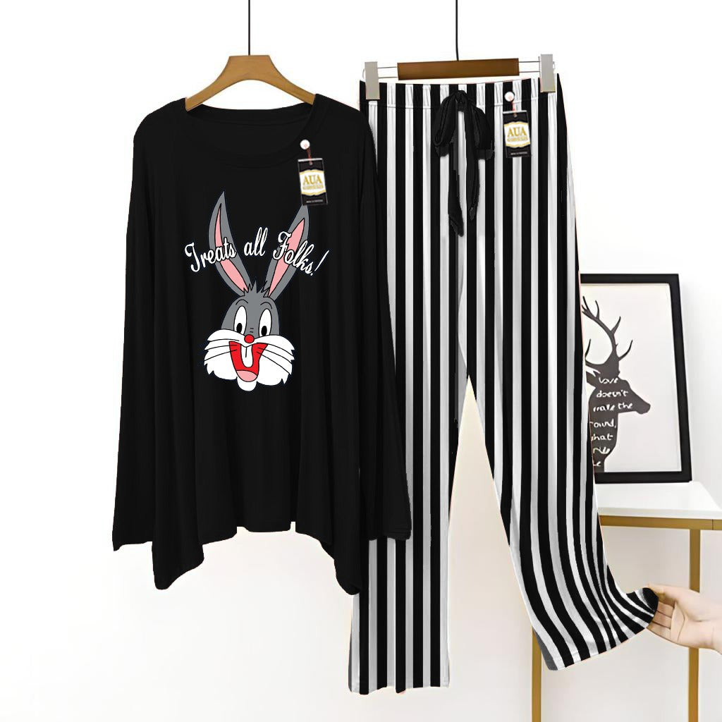 Black Women's Printed Night Suit with Luxurious Lining Pajamas - Stylish Sleepwear Set for a Cozy Night's Rest ( 10 Articles )(002)