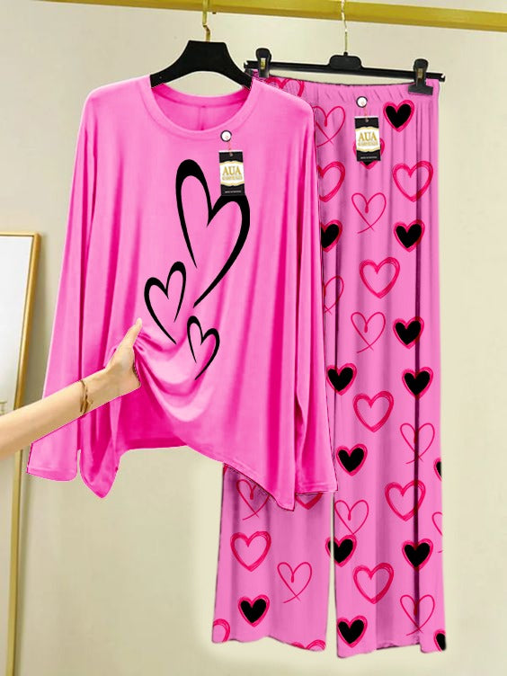 Multi Heart Printed Heart Printed Trouser Lounge wear Nightwear Sleepwear With Heart Prinred Trouser For Women By Auagarments (004)
