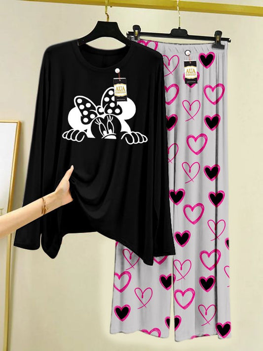 Mini Printed Heart Printed Trouser Lounge wear Nightwear Sleepwear With Heart Prinred Trouser For Women By Auagarments (004)