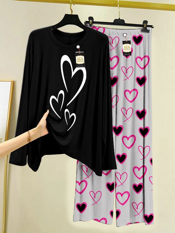 Multi Heart Printed Heart Printed Trouser Lounge wear Nightwear Sleepwear With Heart Prinred Trouser For Women By Auagarments (004)