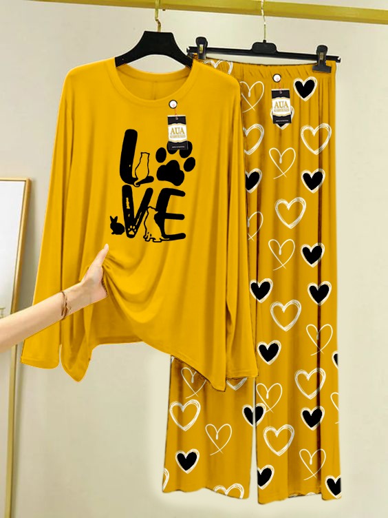Love Printed Lounge wear Nightwear Sleepwear With Heart Prinred Trouser For Women By Auagarments (004)