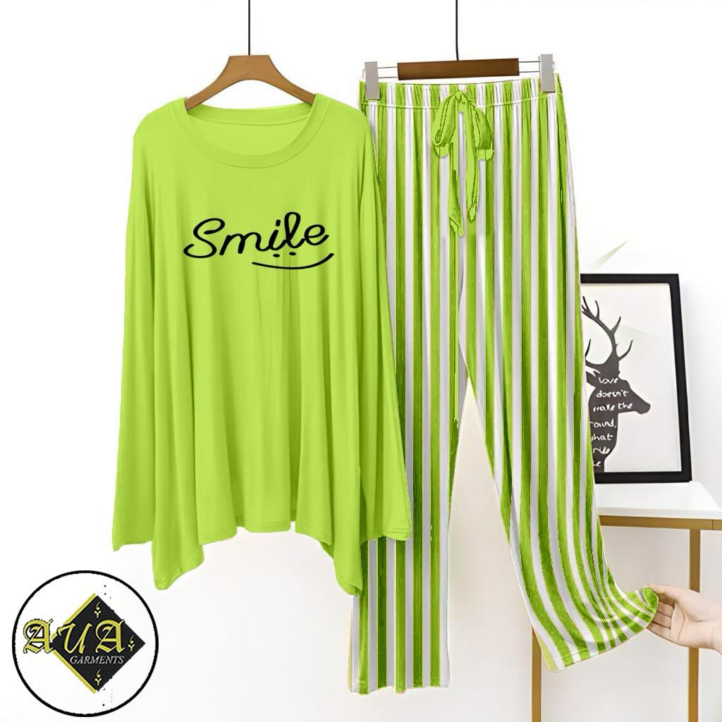 Parrot Green Lining Trouser Printed Night Suit with Luxurious Lining Pajamas Stylish Sleepwear Set for a Cozy Night's Rest (10 Articles) (002)