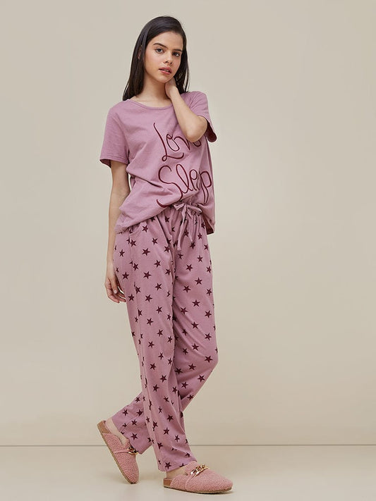 Pink Love Sleep  Print  Trouser Set (Ladies' Pajama Night Dress)