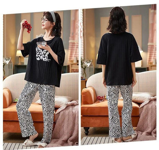 Black Heart Printed Trouser Set (Ladies' Pajama Night Dress)
