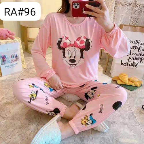 Pink Mickey Mouse Print Trouser Set (Ladies' Pajama Night Dress)