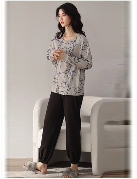 grey bear black trouser Set (Ladies' Pajama Night Dress)
