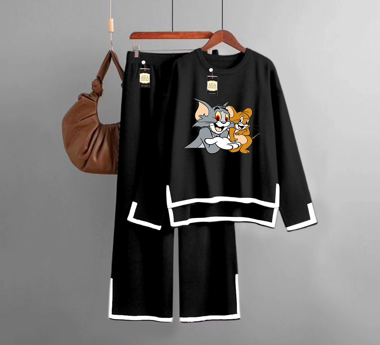 Tom & Jerry Printed Turkish Winter Co-Ord Set for Women - Warm & Stylish Loungewear Black
