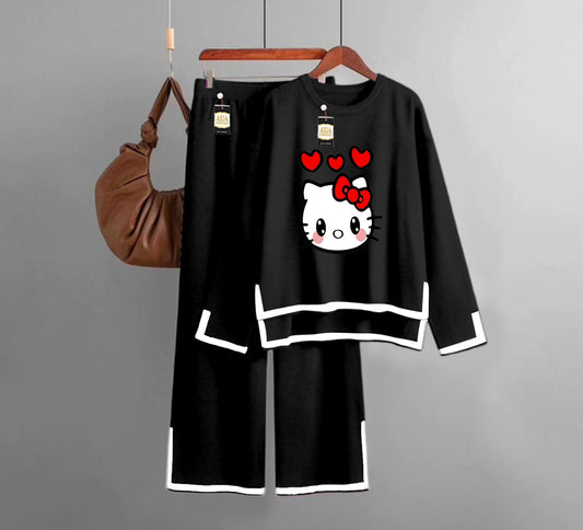 Kitty  Printed Turkish Winter Co-Ord Set for Women - Warm & Stylish Loungewear Black