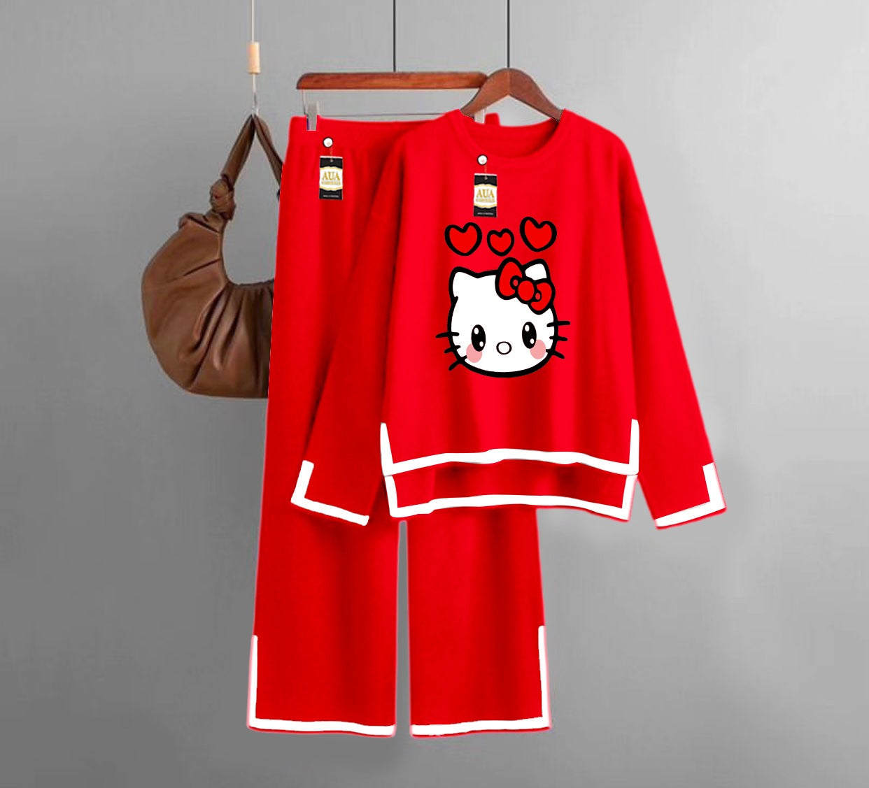 Kitty  Printed Turkish Winter Co-Ord Set for Women - Warm & Stylish Loungewear Red