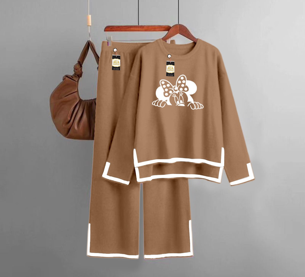 Mickey face Printed Turkish Winter Co-Ord Set for Women - Warm & Stylish Loungewear Beige