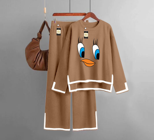 Daffy  Printed Turkish Winter Co-Ord Set for Women - Warm & Stylish Loungewear Beige