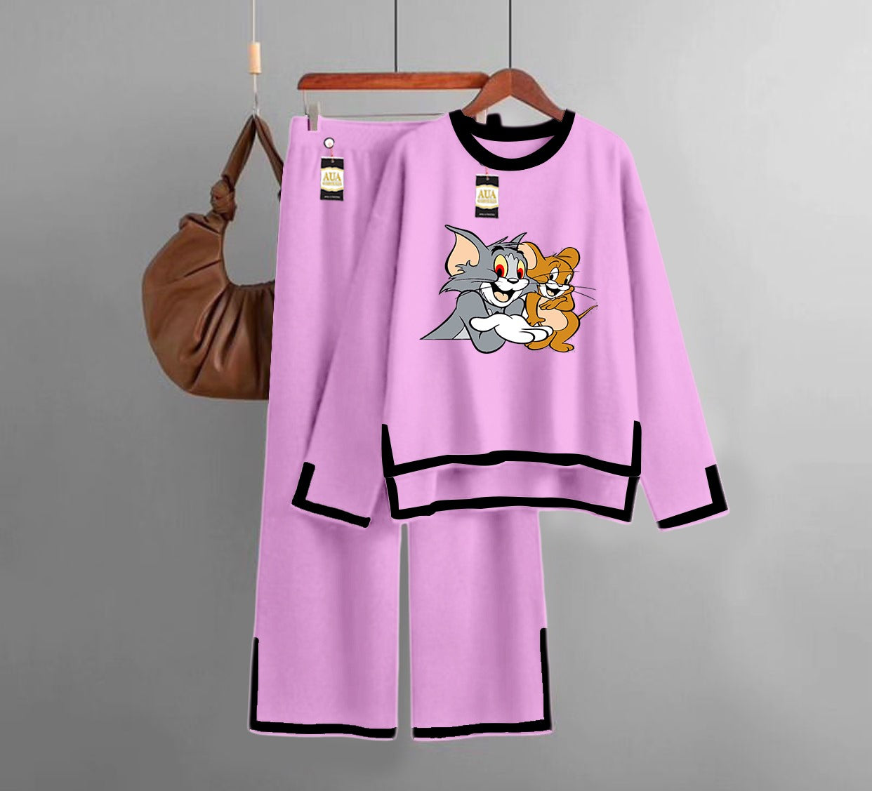 Tom & Jerry  Printed Turkish Winter Co-Ord Set for Women - Warm & Stylish Loungewear Baby Pink