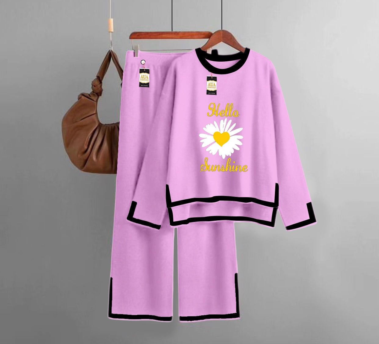 Sun Flower Printed Turkish Winter Co-Ord Set for Women - Warm & Stylish Loungewear Baby Pink