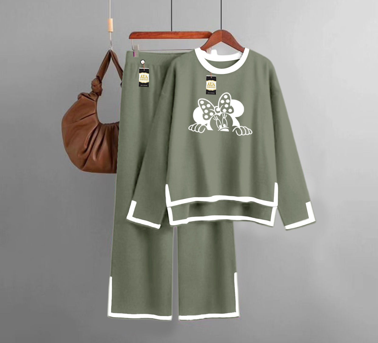 Mickey face Printed Turkish Winter Co-Ord Set for Women - Warm & Stylish Loungewear green