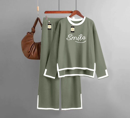 Smile Printed Turkish Winter Co-Ord Set for Women - Warm & Stylish Loungewear green