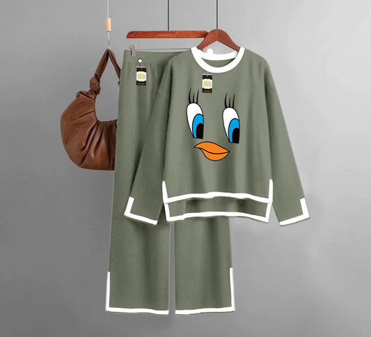 Daffy  Printed Turkish Winter Co-Ord Set for Women - Warm & Stylish Loungewear green