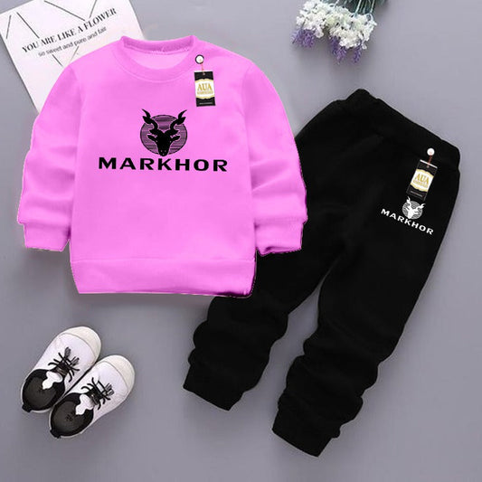 Pink and Black (Markhor ) Printed Kids Tracksuit for Winter By Aua Garments
