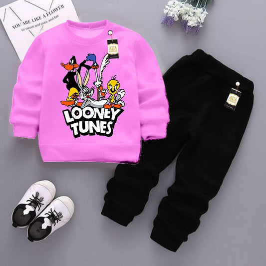 Pink and Black (Looney Tunes ) Printed Kids Tracksuit for Winter By Aua Garments