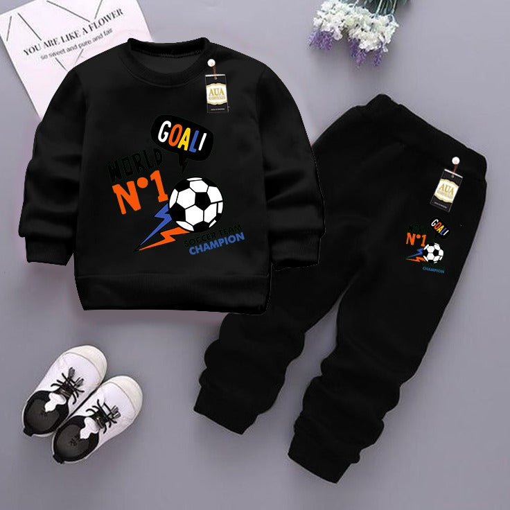 Black (Goal no 1) Printed Kids Tracksuit for Winter By Aua Garments