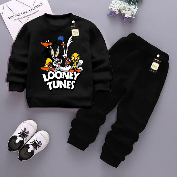 Black (Lopney Tunes) Printed Kids Tracksuit for Winter By Aua Garments
