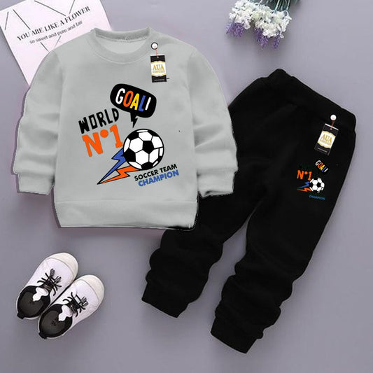 Grey and Black (Goal no 1) Printed Kids Tracksuit for Winter By zarhas.pkGarments