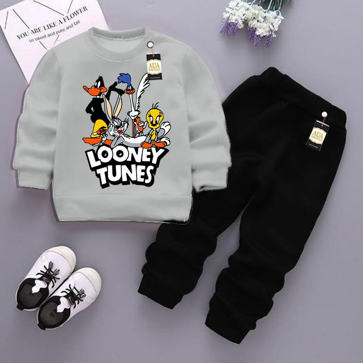 grey and Black (Looney Tunes ) Printed Kids Tracksuit for Winter By Aua Garments