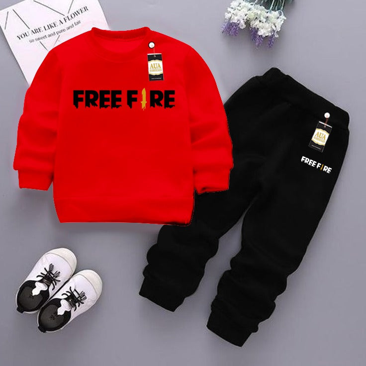Red and Black (Free Fire) Printed Kids Tracksuit for Winter By Aua Garments