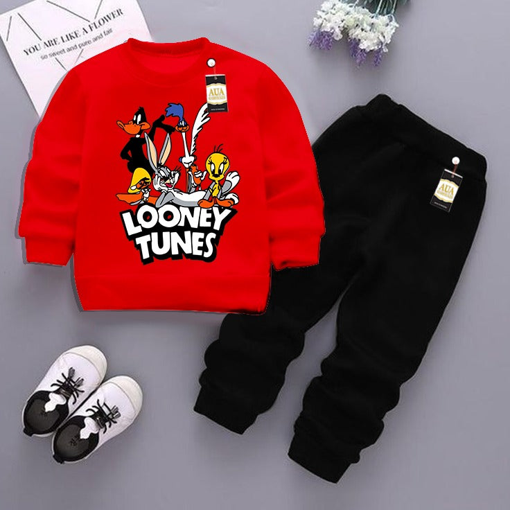 Red and Black (Looney tunes ) Printed Kids Tracksuit for Winter By Aua Garments