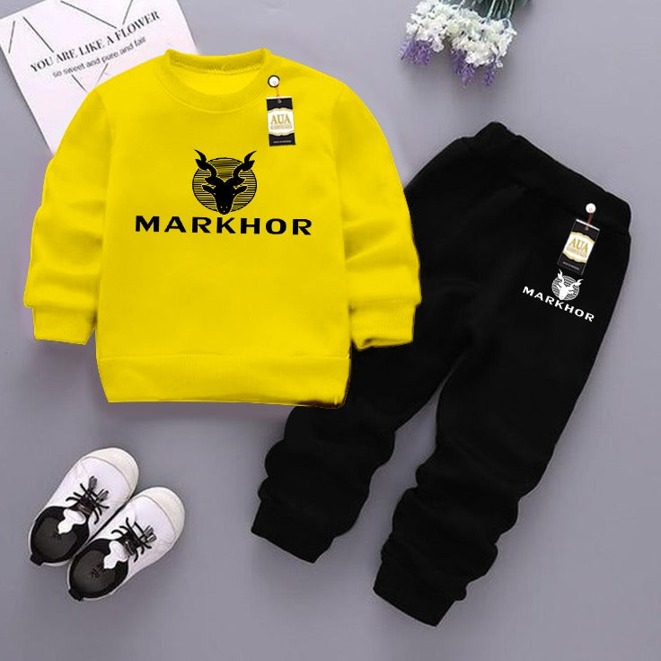 Yellow and Black ( Markhor) Printed Kids Tracksuit for Winter By Aua Garments