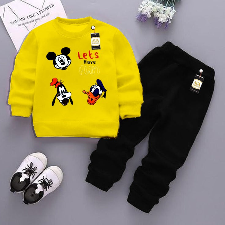 Yellow and Black (Let Have Fun) Printed Kids Tracksuit for Winter By Aua Garments
