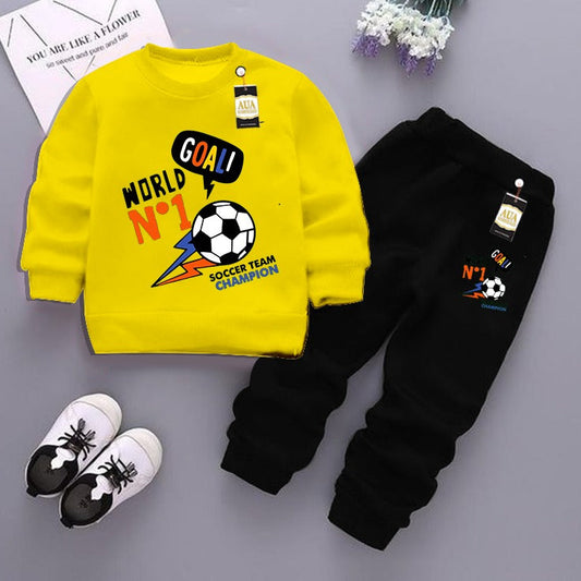 Yellow and Black (Goal no 1) Printed Kids Tracksuit for Winter By Aua Garments