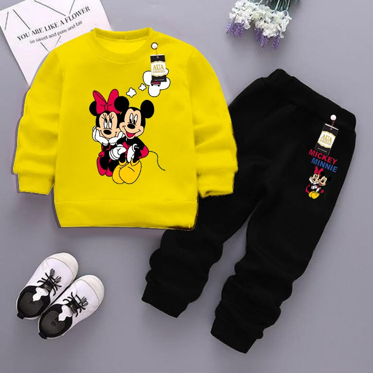 Yellow and Black (Micky Mouse) Printed Kids Tracksuit for Winter By Aua Garments