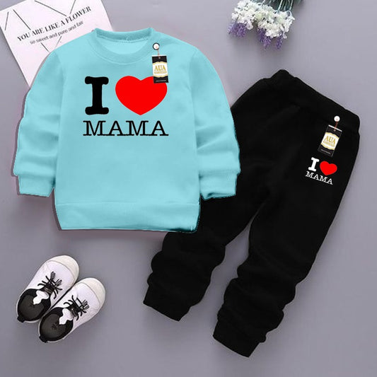 Sky Blue and Black (I love Mama) Printed Kids Tracksuit for Winter By Zarhas.pk