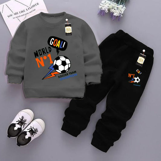 Dark Grey and Black (Goal No 1) Printed Kids Tracksuit for Winter By Aua Garments