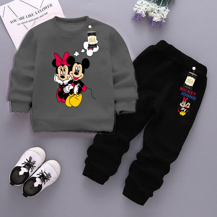 Dark Grey  and Black (Micky Mouse) Printed Kids Tracksuit for Winter By Zarhas.pk