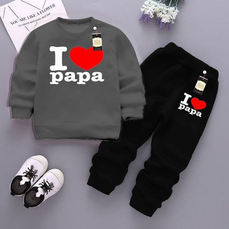 Dark Grey  and Black (I Love Papa) Printed Kids Tracksuit for Winter By Zarhas.pk