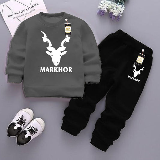 Dark Grey  and Black (Markhor) Printed Kids Tracksuit for Winter By Zarhas.pk