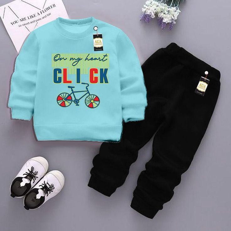 Sky Blue and Black (click) Printed Kids Tracksuit for Winter By Aua Garments