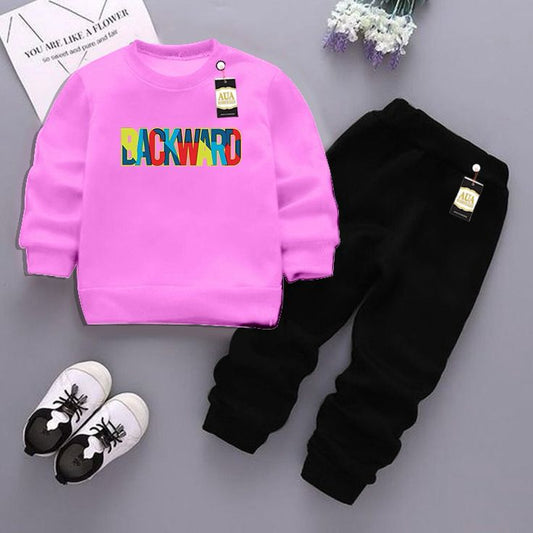 Pink and Black (Backward) Printed Kids Tracksuit for Winter By Aua Garments