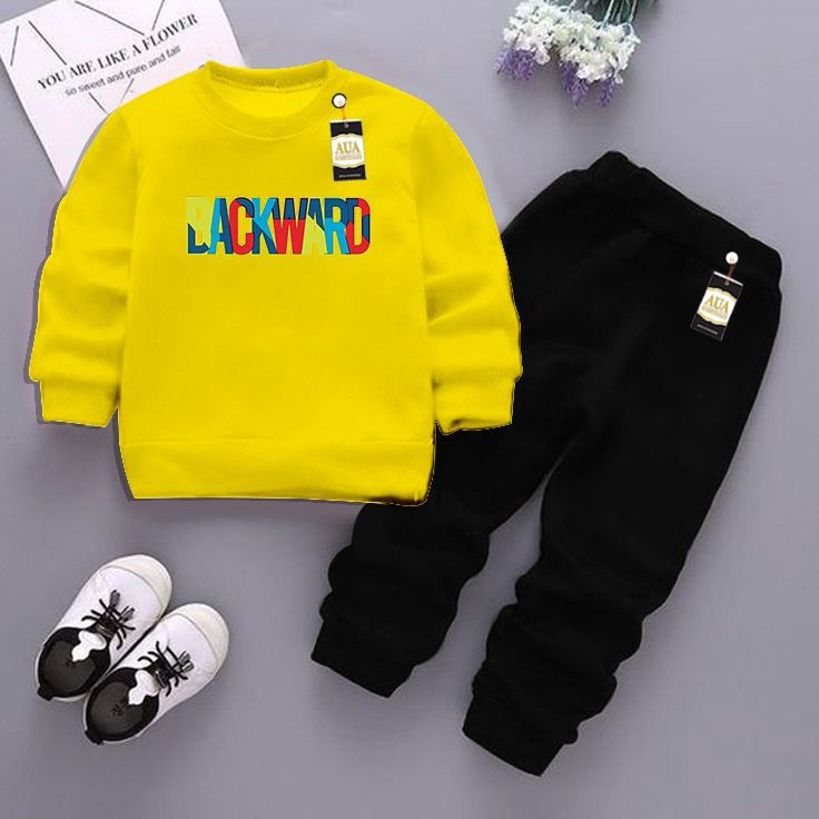 Yellow and Black (Backward) Printed Kids Tracksuit for Winter By Aua Garments