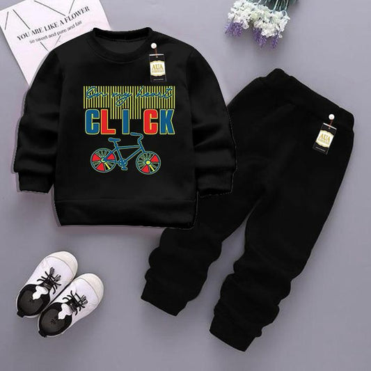 Black and Black (Click) Printed Kids Tracksuit for Winter By Aua Garments